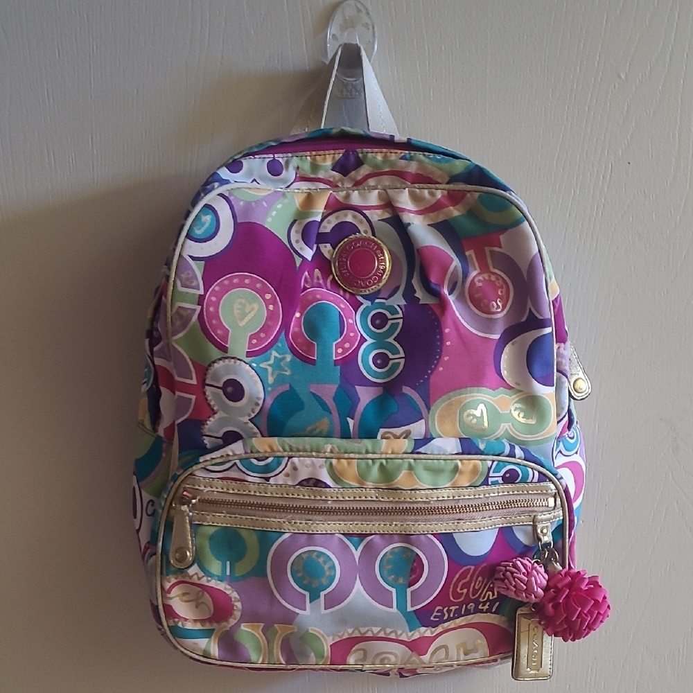 COACH Signature POPPY C Limited Edition Vintage Multicolor Backpack Bag *Damaged